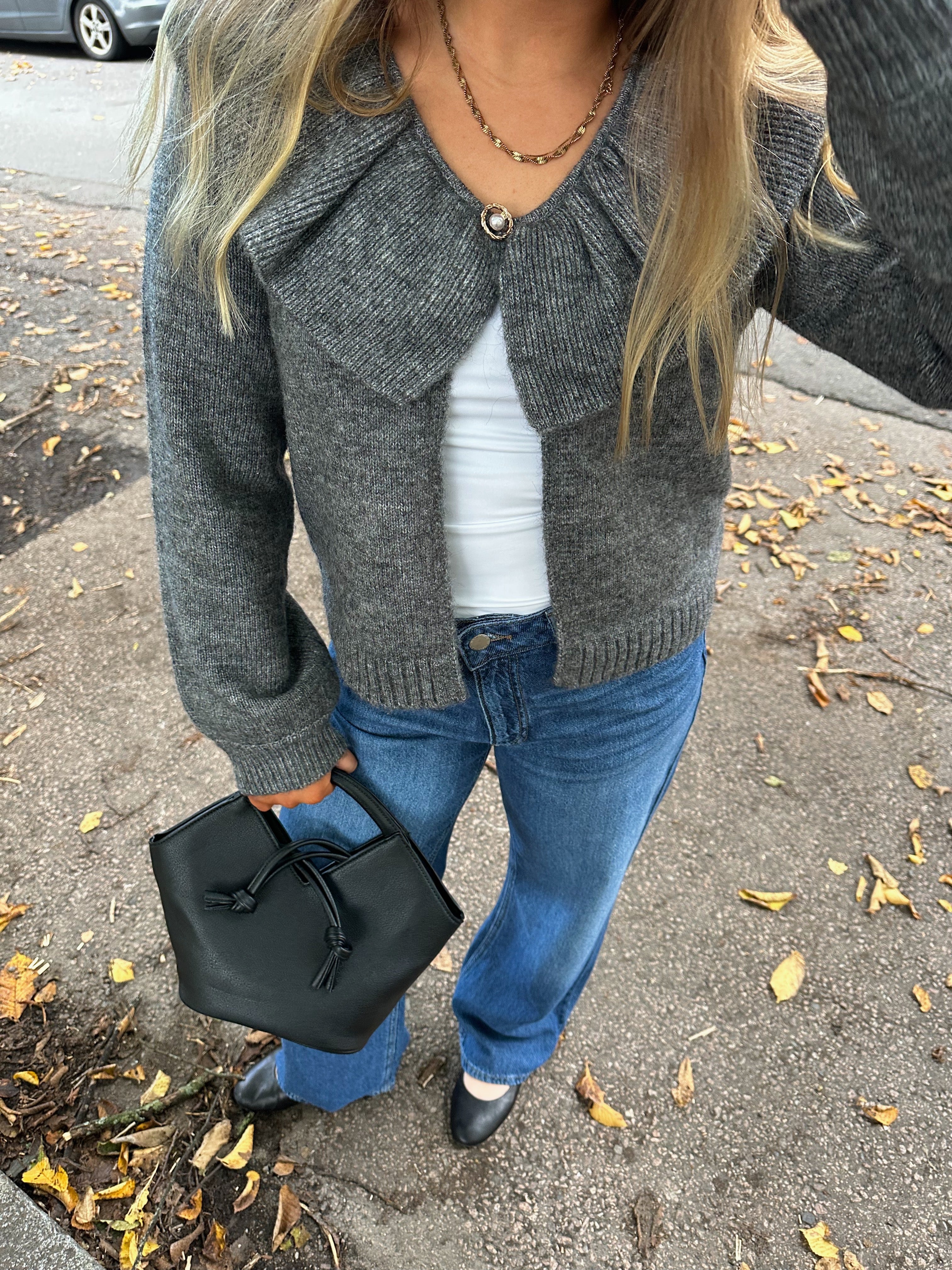 OBJDENISI Knit Cardigan - Medium Grey Melange